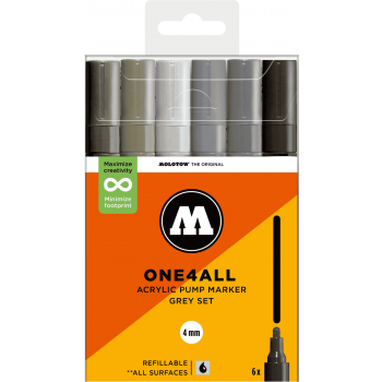 Molotow - ONE4ALL 227HS 4MM MARKER GREY SET 6 MARKERS