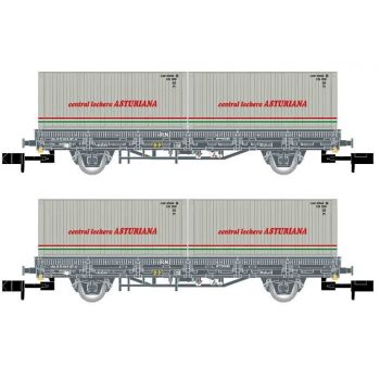 Arnold - Renfe 2-unit 2-axle Flatwagon Grey Liv. 2 Containers Iv