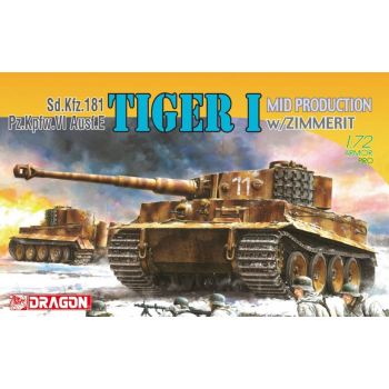 Dragon - 1/72 Tiger I Mid Production W/zimmerit (7/21) *dra7251